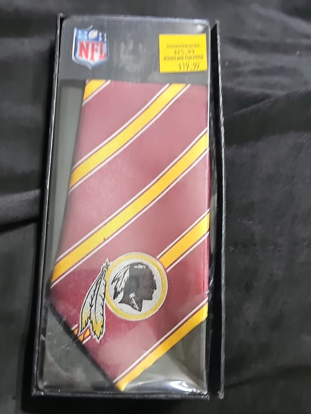 NFL Redskins Vintage Burgundy and Gold Diagonal Stripe Tie with Team Logo